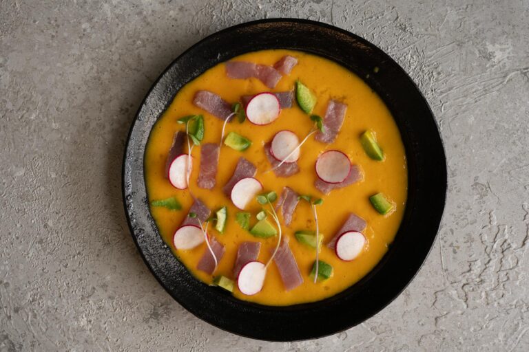 Tuna Sashimi with Mango-Passion Fruit Sauce