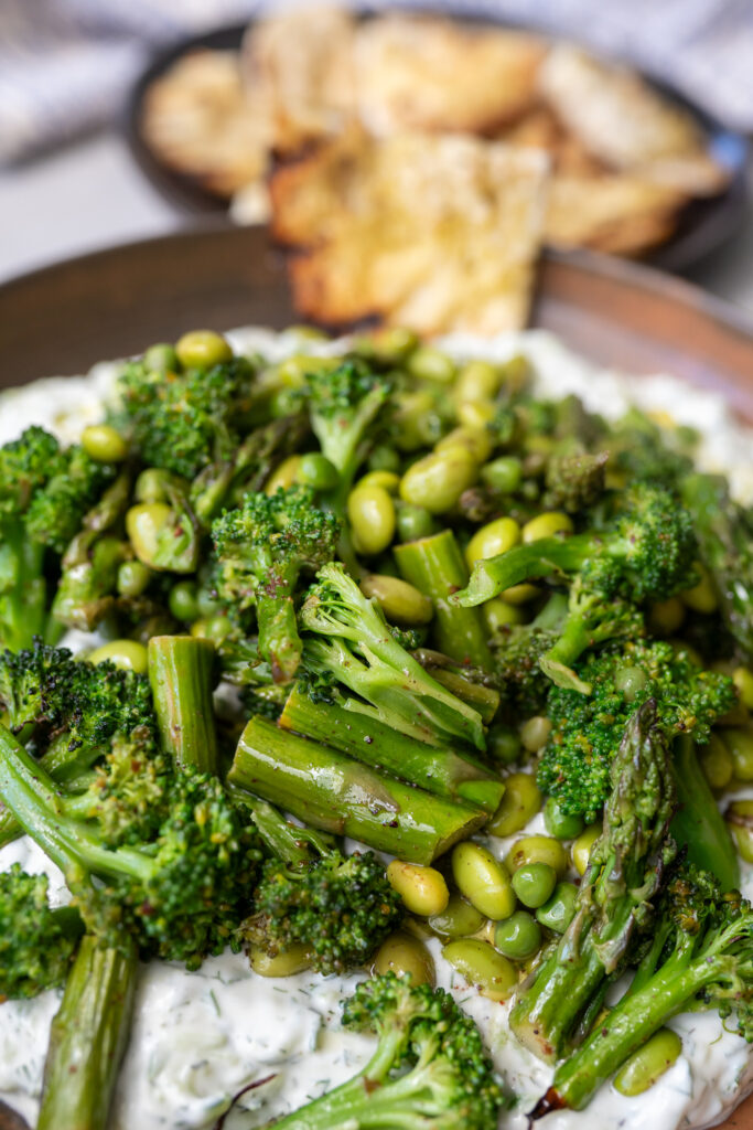 Roasted Green Vegetables on Thick Tzatziki